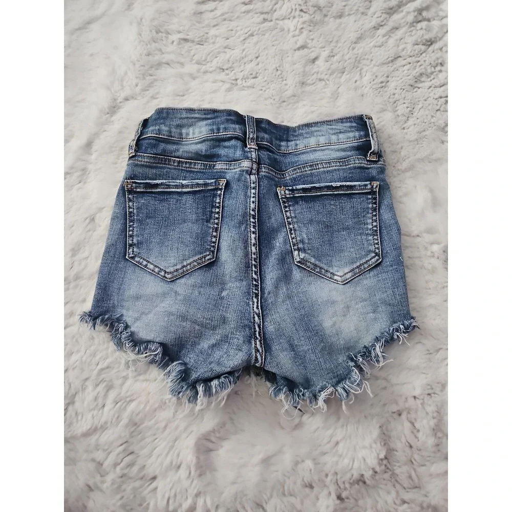 Hammer Jeans High Waisted Denim Shorts Womens Size M Blue Destroyed Frayed Hem